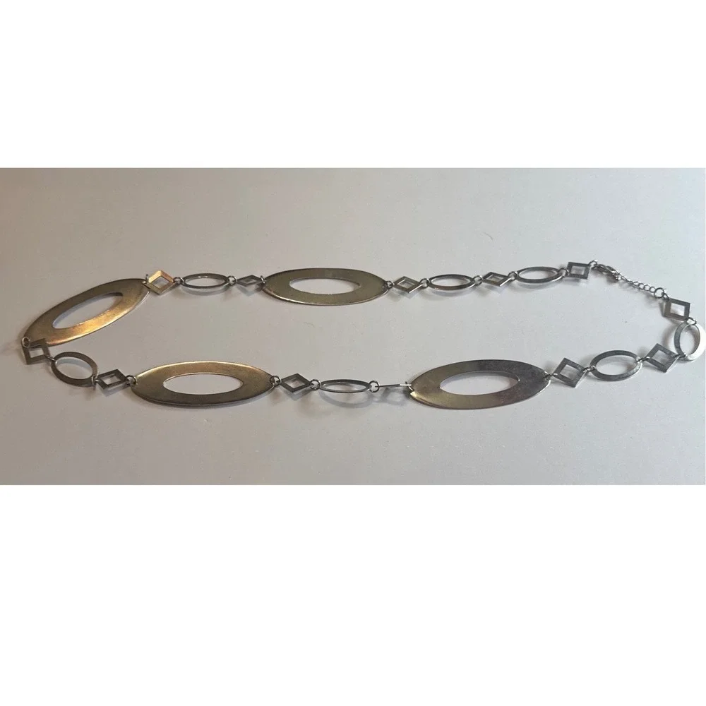 Geometric Chain Belt Womens OS Silver Good Adjustable Y2K‎ Boho Metal